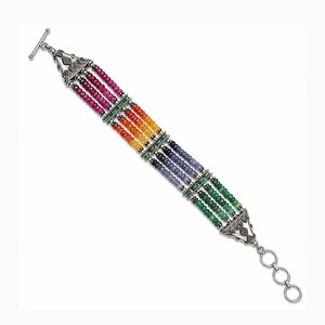 925 Sterling Silver Multi Sapphire <b>Beaded</b> <b>Bracelet</b> Handmade Gemstone Jewelry for Women - Product Image 2