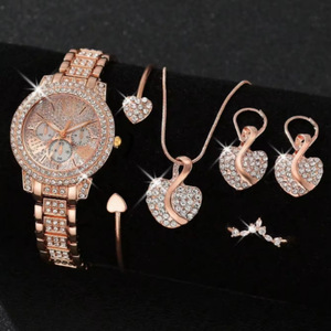 <span class=keywords><strong>Montre</strong></span> à quartz pour <span class=keywords><strong>femme</strong></span>, ensemble de bijoux de <span class=keywords><strong>luxe</strong></span> en <span class=keywords><strong>or</strong></span> avec bague, collier, boucles d'oreilles et strass, <span class=keywords><strong>montre</strong></span>-bracelet tendance pour <span class=keywords><strong>femme</strong></span>, montres décontractées pour dames - Product Image 2