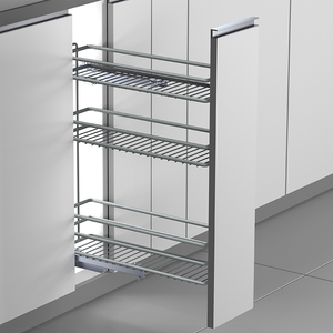 Panier de rangement de cuisine en fer à 3 niveaux au design moderne avec glissière à fermeture douce et caractéristiques écologiques pour installation coulissante dans un placard - Product Image 2