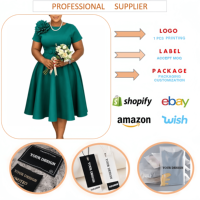 Robes d'été J636 pour femmes, robes décontractées à col rond et manches courtes, robes de bureau élégantes, robes africaines pour femmes