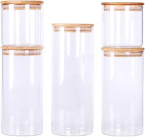 Stackable Kitchen <b>Canisters</b> <b>Set</b> Clear Glass Food Storage Jars Containers with Airtight Bamboo Lid - Product Image 2