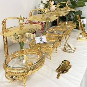 ชุดอุ่นอาหารบุฟเฟ่ต์แบบหรูหราพร้อมถาดแก้วสำหรับงานแต่งงาน ชุดอุ่นอาหารสำหรับจัดเลี้ยง รูปทรงกลม ใช้ในโรงแรม ใช้เชื้อเพลิงอุ่นอาหาร - Product Image 5