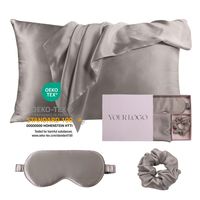 Logo personnalisé marque privée champagne de luxe 19mm 100% chouchous en soie de mûrier taie d'oreiller et masque pour les yeux avec boîte