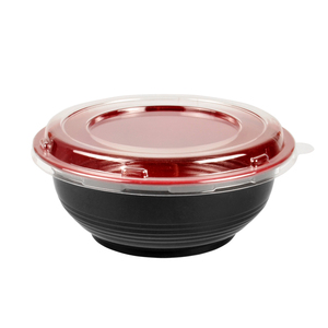 日本風700ml使い捨て赤/黒ボウル丸型食品容器サラダヌードルスーププラスチックボウル蓋付き