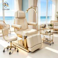 Lit de beauté électrique de luxe à base dorée avec 3 moteurs, table de massage facial réglable pour spa