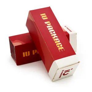 Kotak kertas Kraft kustom dengan cetakan UV kemasan lipat merah untuk kosmetik dan produk perawatan kulit kotak bawah gesper otomatis