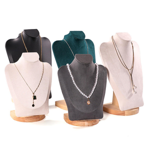 High-End Large Size <b>Wooden</b> Base Necklace Display Bust <b>Mannequin</b> Velvet Cover Model for Jewelry Store - Product Image 1