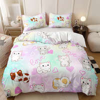 Ensemble de literie en microfibre de polyester à motif de chat de dessin animé mignon et de dinosaure, imprimé en 3D, ensemble de housse de couette Fantasy Dora