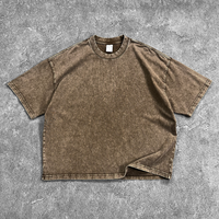 Kaos Pria Desain Polos Lengan Pendek Regular Fit 100% Katun Rajut 275 GSM Logo Kustom Vintage Acid Wash Batik