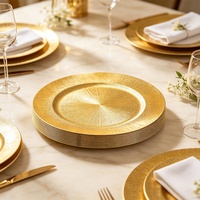 Assiettes de présentation rondes en plastique doré effet soleil, texturées et réutilisables, pour mariages et banquets