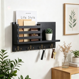Estante <span class=keywords><strong>de</strong></span> Pared <span class=keywords><strong>de</strong></span> Madera Maciza <span class=keywords><strong>de</strong></span> Dos Niveles, Estilo Art Deco, para Baño, Entrada del Hogar, Porta Correspondencia y Llaves - Product Image 3