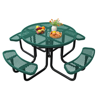 Table de pique-nique ronde en acier extensible pour l'extérieur avec 4 bancs, mobilier de patio extérieur, table et chaises de salle à manger modernes en métal