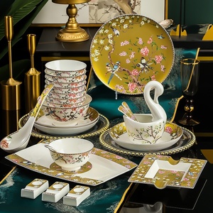 Ensemble cadeau de vaisselle en céramique de Jingdezhen, assiettes de table Phnom Penh pour la maison, bol en porcelaine motif floral et oiseaux, bol en porcelaine fine, offre spéciale - Product Image 4