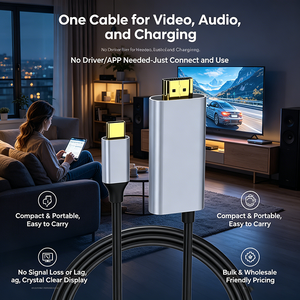 Câble Type-C <span class=keywords><strong>vers</strong></span> <span class=keywords><strong>HDMI</strong></span> 4K HD 65W PD, charge rapide, synchronisation audio, Plug and Play pour téléphone, ordinateur portable, téléviseur - Product Image 6