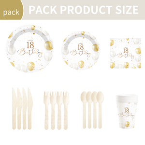 Juego de Vajilla para Fiesta DAMAI, Platos, Vasos y Servilletas de Papel Blancos y Dorados, Vajilla Desechable para Celebración de 18 Años - Product Image 4
