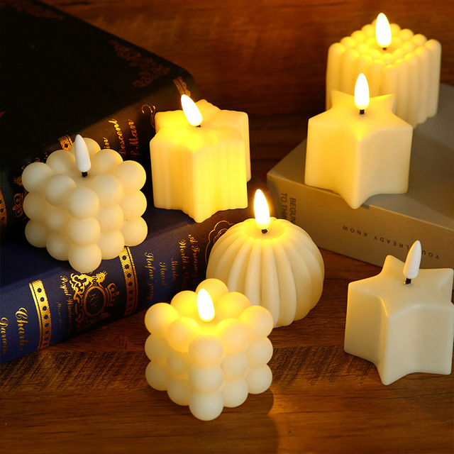 Wholesale LED Bubble Cube Electric Candle With 3D Real Flame Rubik's Cube Candle Light Flameless LED Candles