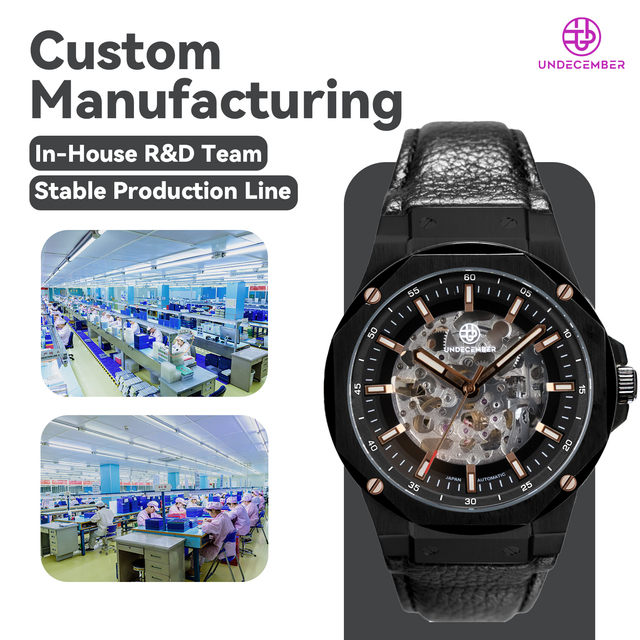 Unundecember Manufacturer 5ATM Waterproof Power Reserve Automatic Watch Custom Skeleton Leather Strap Men's Mechanical Watch