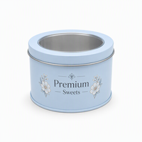 Boîte en métal ronde bleue personnalisée avec couvercle transparent pour biscuits, chocolats et cadeaux