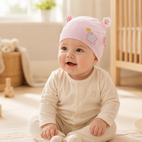 Conjunto de Gorro de Bebé Recién Nacido, Gorro de Algodón Suave de Clase A de Doble Capa con Orejas 3D y Bordado de Conejo para 0 a 3 Meses