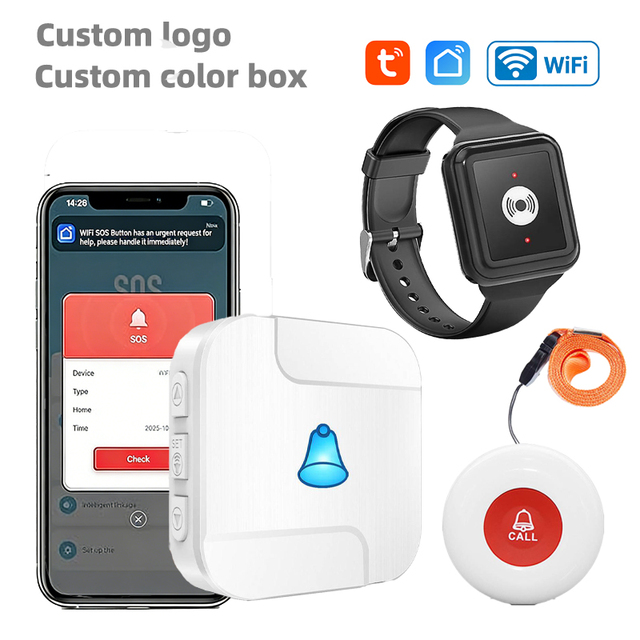 Daytech Wifi Tuya Smart Calling System Pagers Wrist Call Panic Alarm Button Caregiver Pager for Live Alone Elderly