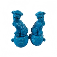 Paire de chiens Foo en céramique, glaçure bleue chinoise, décoration de maison, ornement en porcelaine