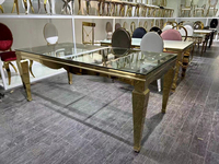 Juego de Mesa de Comedor Rectangular Dorado de Acero Inoxidable de 6 pies para 10 Personas, Moderno, para Bodas al Aire Libre, Hoteles, Restaurantes y Eventos, Venta al Por Mayor