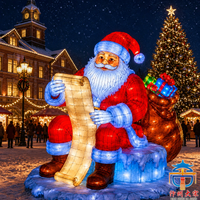 Lanterne géante artisanale en soie représentant Père Noël lisant la liste des cadeaux, pour la décoration de la place publique lors des festivals de Noël en plein air