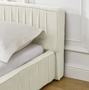 โครงเตียงปรับระดับได้ขนาดควีนไซส์ หุ้มผ้าเชนิลล์แบบจีบ พร้อมฐานเตียงแบบยกพื้น หัวเตียงทำจากไม้เนื้อแข็ง - Product Image 5