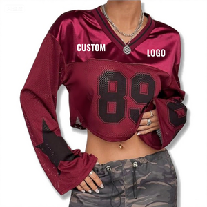 주문을 받아서 만들어진 100% 폴리에스터 번호 그래픽 여자의 일반 니트 티셔츠 Y2K 디지털 인쇄 긴 소매 자른 최고 축구 저지 - Product Image 5