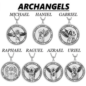 Medalla Religiosa de Acero Inoxidable con Alas de Ángel, Arcángel Gabriel, Rafael, Uriel, Miguel, Collar con Colgante de Joyería - Product Image 2