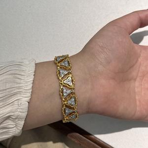 Stile italiano retrò High-End di lusso di lusso vecchio Set completo di diamanti con bracciale cavo orecchini gioielli in ottone placcato oro - Product Image 6