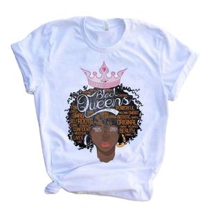 T-shirt décontracté en coton blanc à col rond pour femme, avec logo personnalisé, en velours côtelé uni, motif fille africaine compressée - Product Image 4