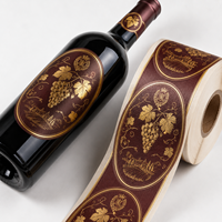 Etiquetas Personalizadas para Botellas de Vino con Lámina Dorada, Resistentes al Agua, para Vino Tinto, Licores, Embalaje, Marca Privada, Logotipo OEM, Rollo, Cualquier Tamaño y Forma