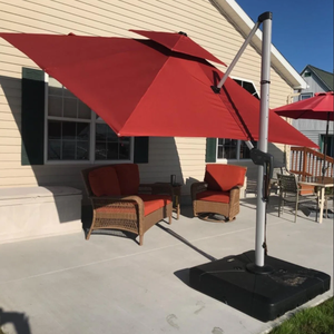 Grand <span class=keywords><strong>parasol</strong></span> moderne anti-<span class=keywords><strong>UV</strong></span> à double toit carré rouge avec manivelle pour extérieur et plage - Product Image 4