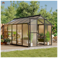 Serre walk-in Installation rapide Toit en polycarbonate Cadre en aluminium Serre en bois traité sous pression