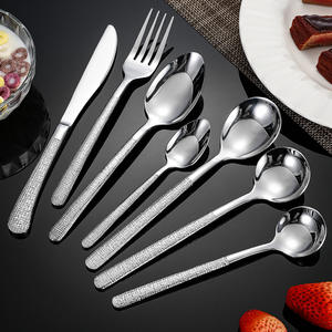 Couverts martelées de haute qualité ensemble complet fourchette cuillère couteau ustensile de service 304 ensemble d'ustensiles de couverts en acier inoxydable - Product Image 1
