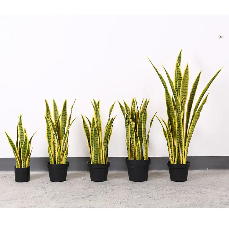 Fake Faux Plants with Plastic Pot Artificial Potted Snake Plant Sansevieria for Home Office Indoor Outdoor Decor