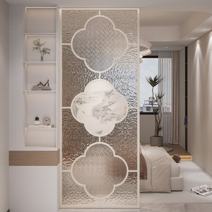 Chinese Style Modern Minimalist Glass Screen Partition Cream Living <b>Room</b> Bedroom Movable Folding <b>Divider</b> Laser Cut Design - Product Image 3