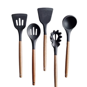 Juego de 5 Utensilios de Cocina de Madera de Acacia con Espátula y Cucharón de Silicona, Esenciales para el Hogar, Aptos para <span class=keywords><strong>Lavavajillas</strong></span> - Product Image 1