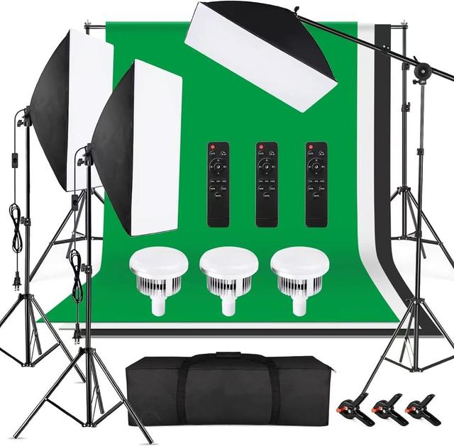 Camera Photography Studio Video Film Movie Photo Shooting Equipment Kit Soft Box LED Bulbs Background Backdrop Stand Holder Set