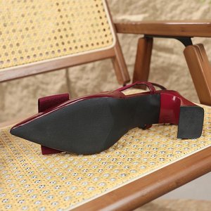 81935 Spring New Cross Border Foreign Trade Women's <b>Shoes</b> Bow <b>Accessories</b> Fashion Hollow Thick Heel Pointed Large Sandals - Product Image 4