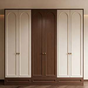 Balom Custom Built in Light Luxury Wardrobe With Cream White Finish Dark Wood Accent Doors and Curved Line Details - Product Image 6