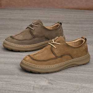 Chaussures de marche pour hommes à bout rond en cuir de vache véritable, lacées, respirantes, avec semelle extérieure en caoutchouc, confortables et de style décontracté - Product Image 2