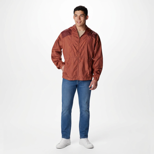 Custom Logo Front Polyester <b>Canvas</b> Waterproof Zip-Up Hooded Windbreaker Jacket for Men Outdoor Sports Running - Product Image 1