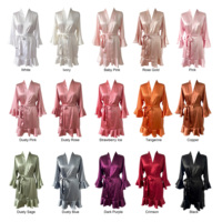 Haute qualité luxe mariée Satin à volants garniture Robe mariage demoiselle d'honneur Kimono Robe vêtements de nuit couleur Pure peignoir Robe de chambre
