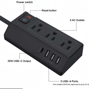 2024 nóng Bán máy tính để bàn điện dải 3 USB + Type-C cổng anh chúng tôi tường ổ cắm mở rộng dây - Product Image 2