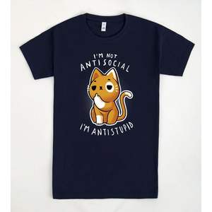 Camiseta con gráfico de gato I'm Not Antisocial I'm Antistupid, unisex, talla M para adultos, azul marino - Product Image 1