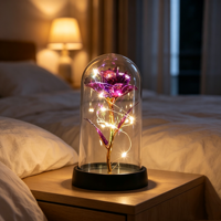 Lampe LED Rose en Feuille d'Or en Gros d'Usine, Veilleuse Fleur Éternelle, Cadeau Romantique pour la Saint-Valentin, Décoration de Table et d'Intérieur