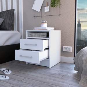 Mesita de noche de lujo moderna DB con dos cajones, estante oculto, Panel de mediados de siglo, muebles de dormitorio de estilo madera para uso en apartamentos - Product Image 3