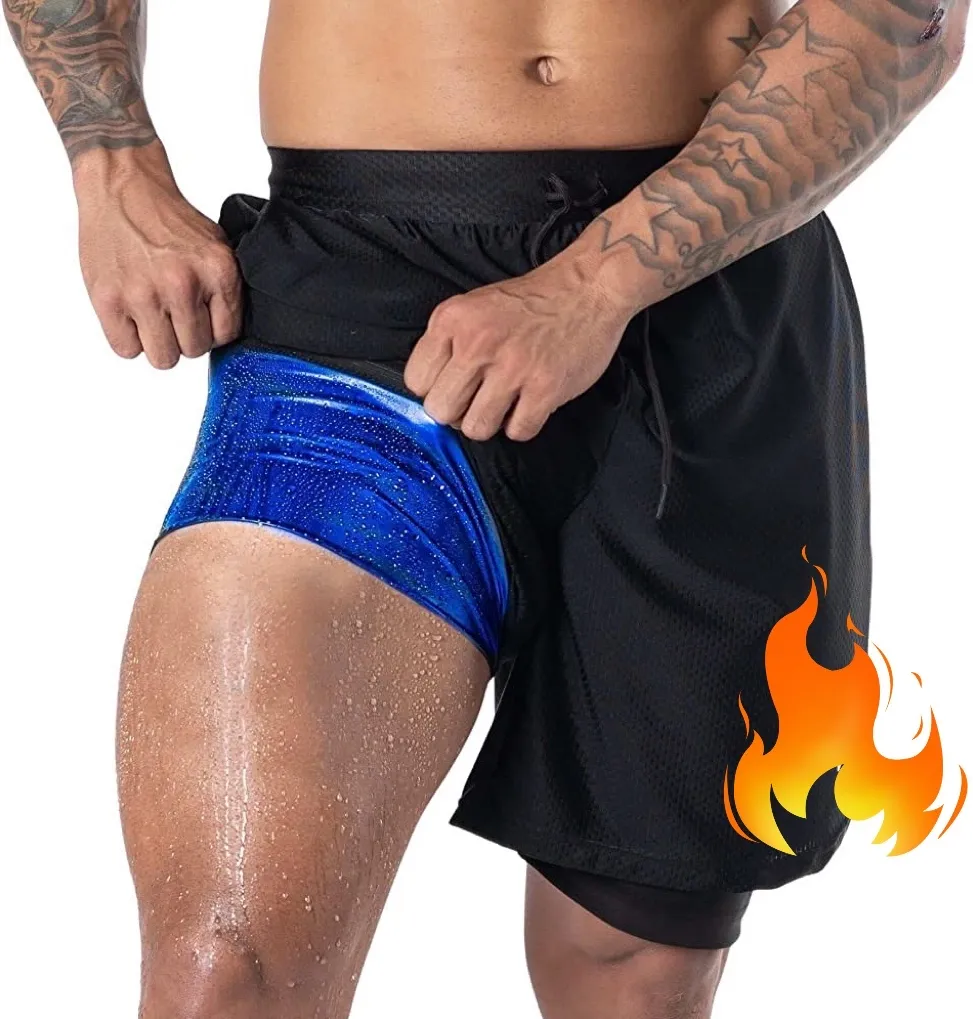 Alta qualità 2-in-1 maglia pantaloncini da sudore da Sauna doppio strato efficace allenamento Yoga XL fantasia per adulti tasche da corsa perdere peso